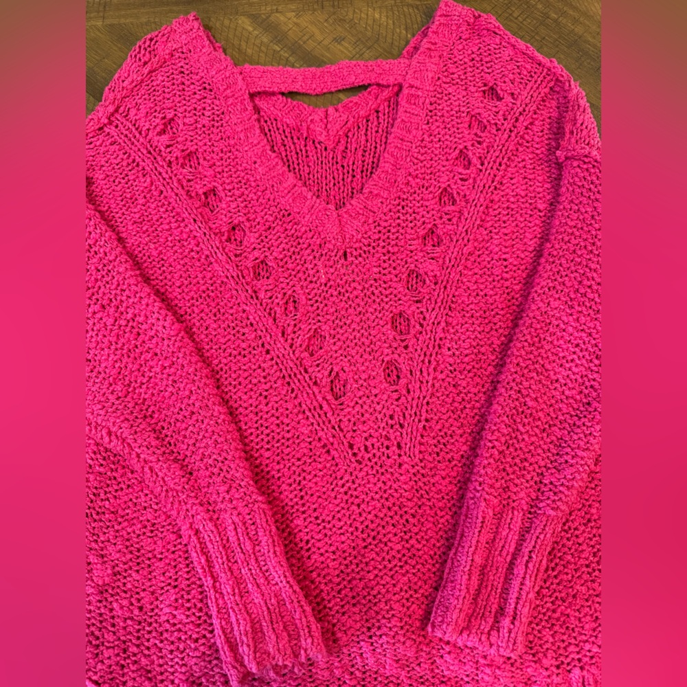 Hollister Vibrant Pink Knit Sweater With  V Back Detail